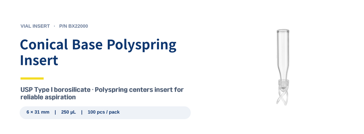 Glass Insert Conical Base With Polyspring - spec banner BX22000