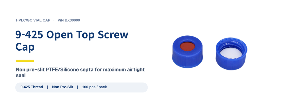 9-425 Open Top Screw Cap Non Pre-Slit - spec banner BX30000