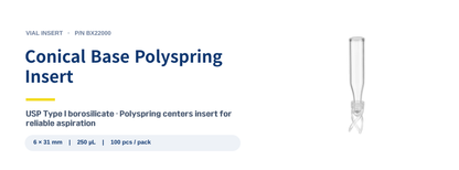 Glass Insert Conical Base With Polyspring - spec banner BX22000