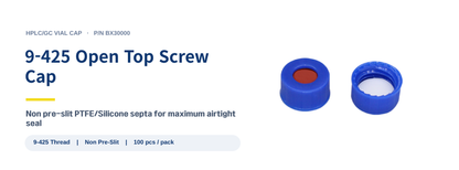 9-425 Open Top Screw Cap Non Pre-Slit - spec banner BX30000